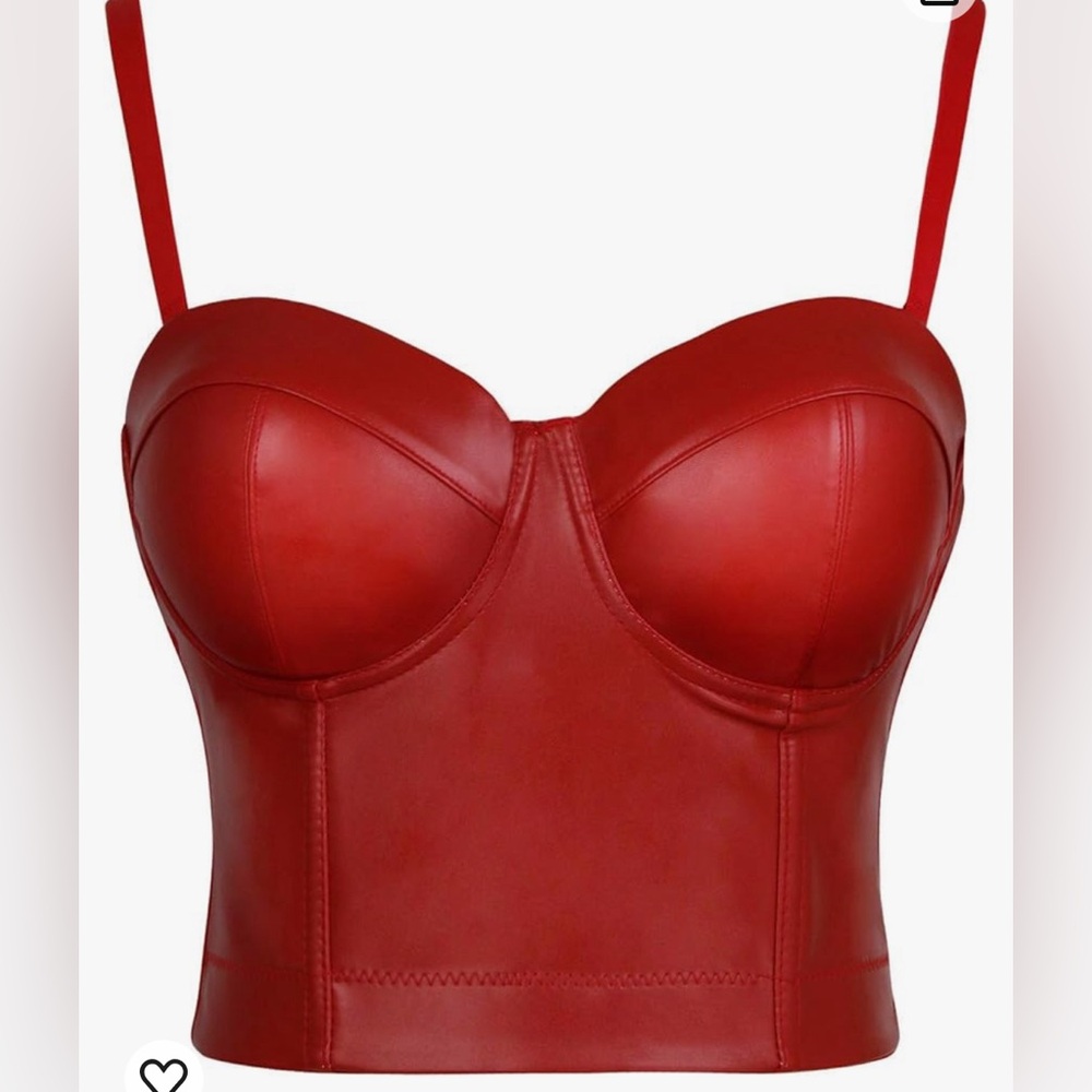 Spaghetti Strap PU Leather Bustier Crop Top